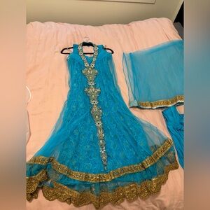 Blue indian frock anarkali suit